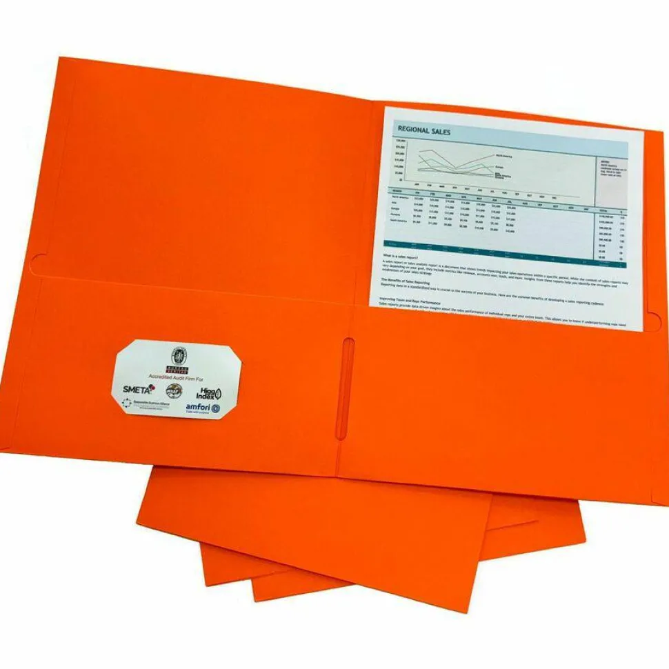 Sparco Leatherette Portfolio, 8-1/2" x 11", 2 Pocket, Orange, Box of 25