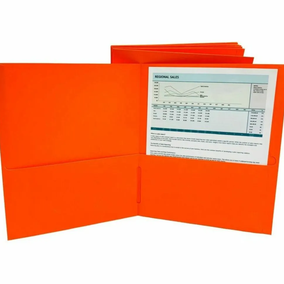 Sparco Leatherette Portfolio, 8-1/2" x 11", 2 Pocket, Orange, Box of 25