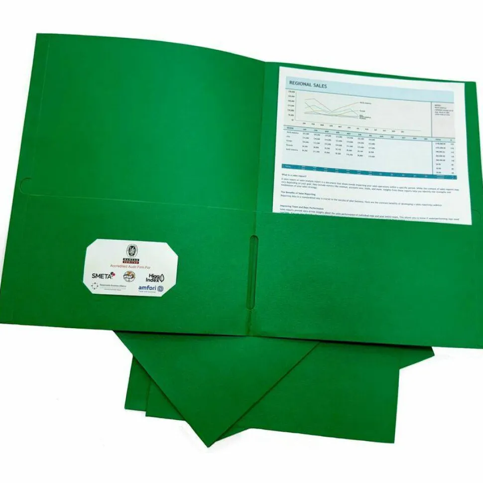 Sparco Leatherette Portfolio, 8-1/2" x 11", 2 Pocket, Green, Box of 25