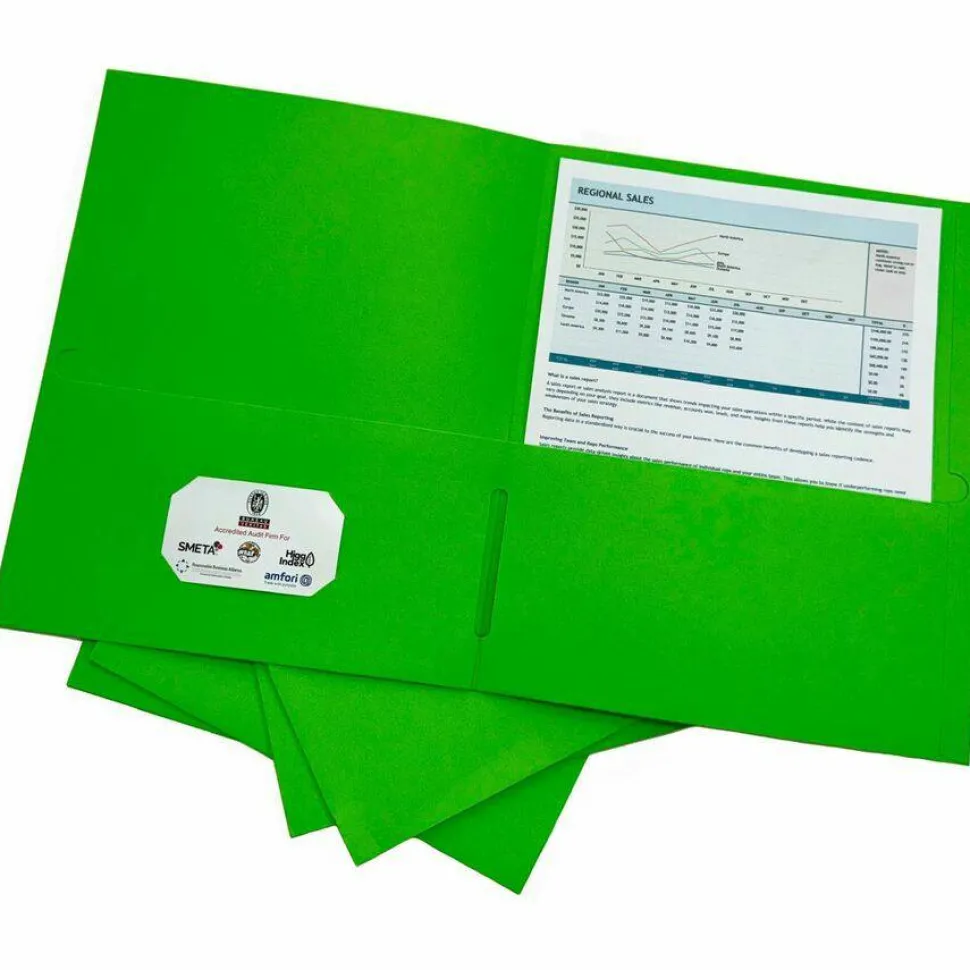 Sparco Letter Pocket Folder - 8 1/2" x 11" - 2 Internal Pocket - Apple Green - 1 Box