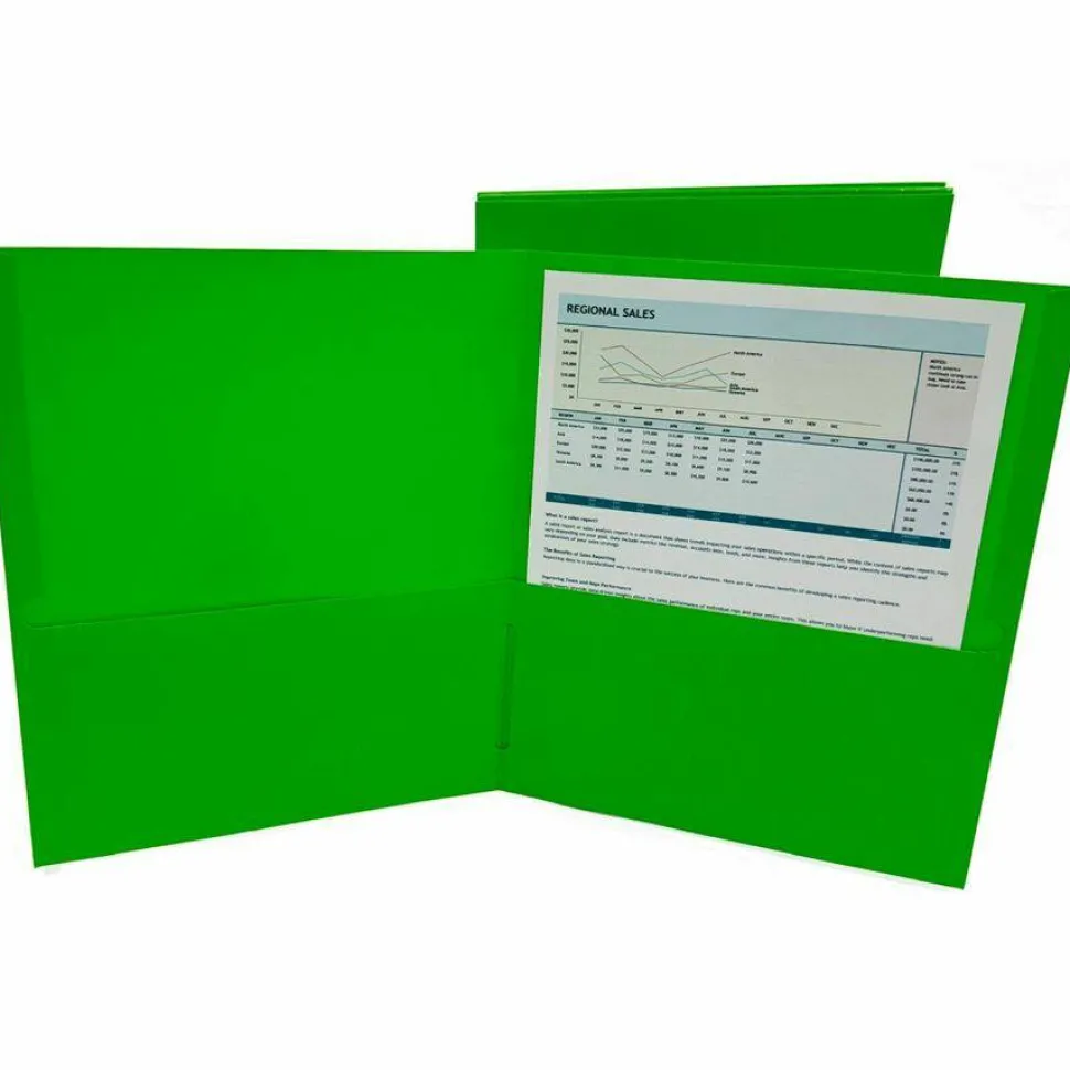 Sparco Letter Pocket Folder - 8 1/2" x 11" - 2 Internal Pocket - Apple Green - 1 Box