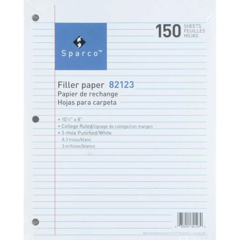 Sparco Standard Filler Paper, 8" x 10 1/2", 16 Lb, White, Ream Of 150 Sheets