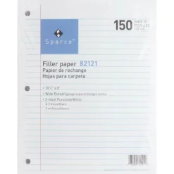 Sparco Standard White 3HP Filler Paper - 150 Sheets - Wide Ruled - Ruled Red Margin - 16 lb Basis Weight - 82121