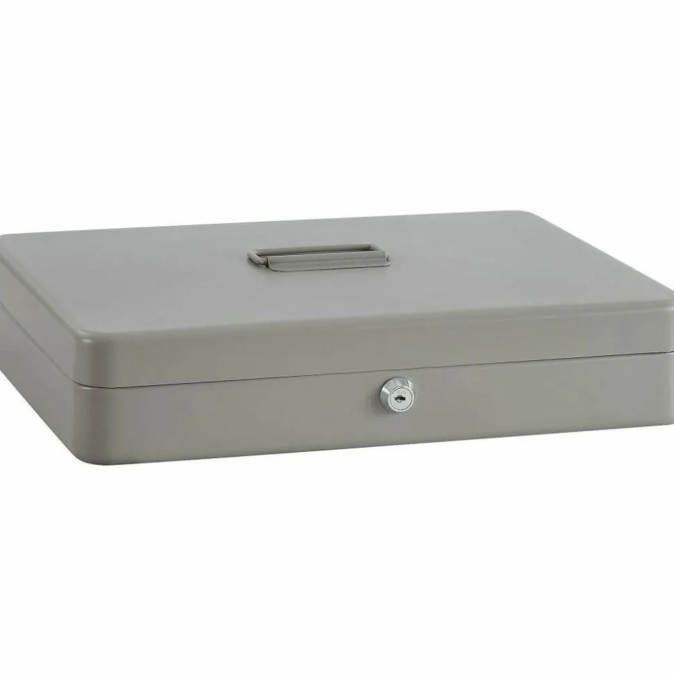 Sparco All-Steel Key Lock Cash Box With Tray, 10 Compartments, 2" x 10 1/2" x 15", Gray