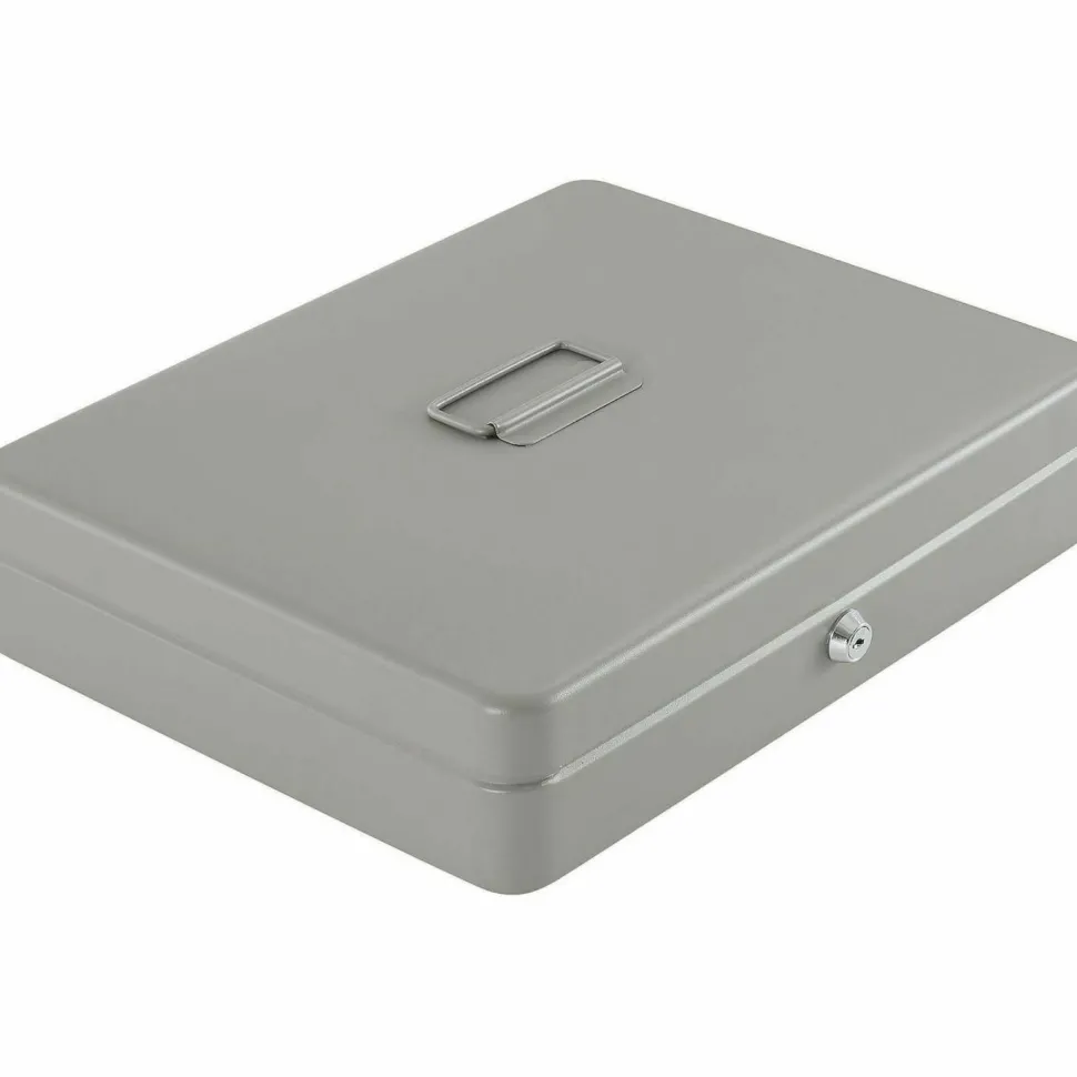 Sparco All-Steel Key Lock Cash Box With Tray, 10 Compartments, 2" x 10 1/2" x 15", Gray
