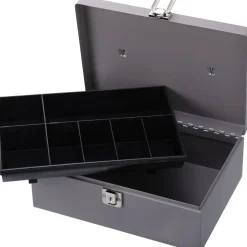 Sparco All-Steel Latch Lock Cash Box With Tray, 7 Compartments, 4" x 11" x 7 3/4", Gray