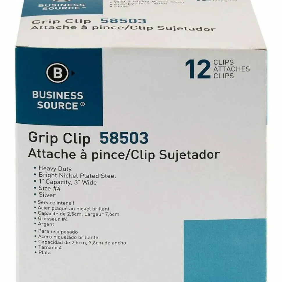 Sparco Boston Bulldog Clips, Size 4, 3" Wide, 1" Capacity, Silver, Box Of 12