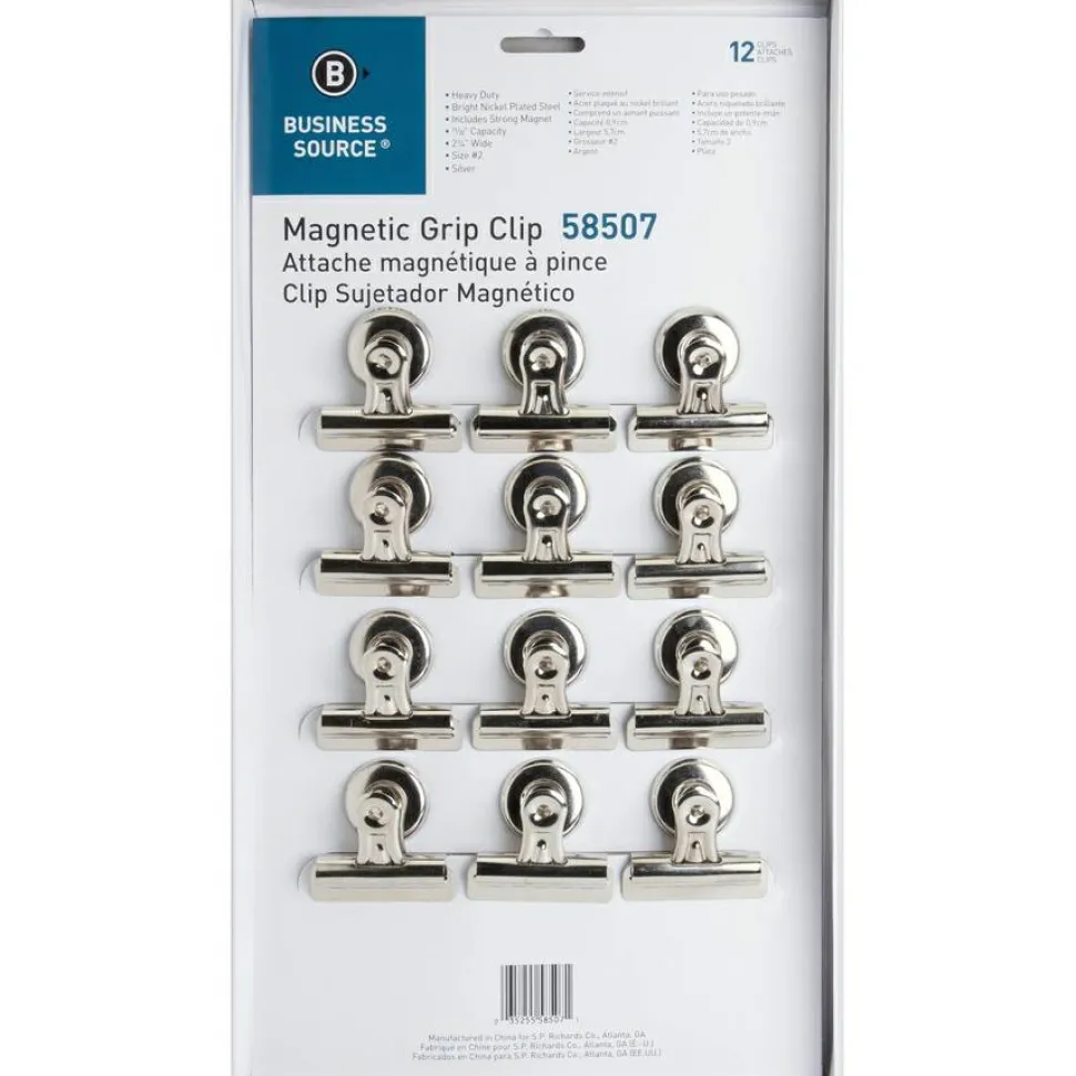 Sparco Bulldog Magnetic Clips, Size 2, 2 1/4" Wide, 1/2" Capacity, Silver, Box Of 12
