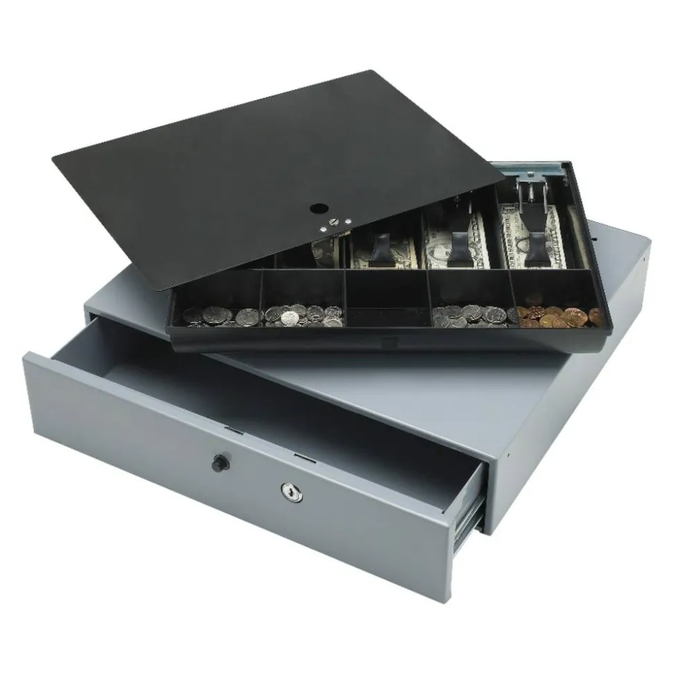 Sparco Cash Drawer With Removable Tray, 3.8" x 17.8" x 15.8", Black/Gray