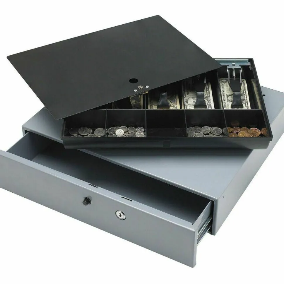 Sparco Cash Drawer With Removable Tray, 3.8" x 17.8" x 15.8", Black/Gray
