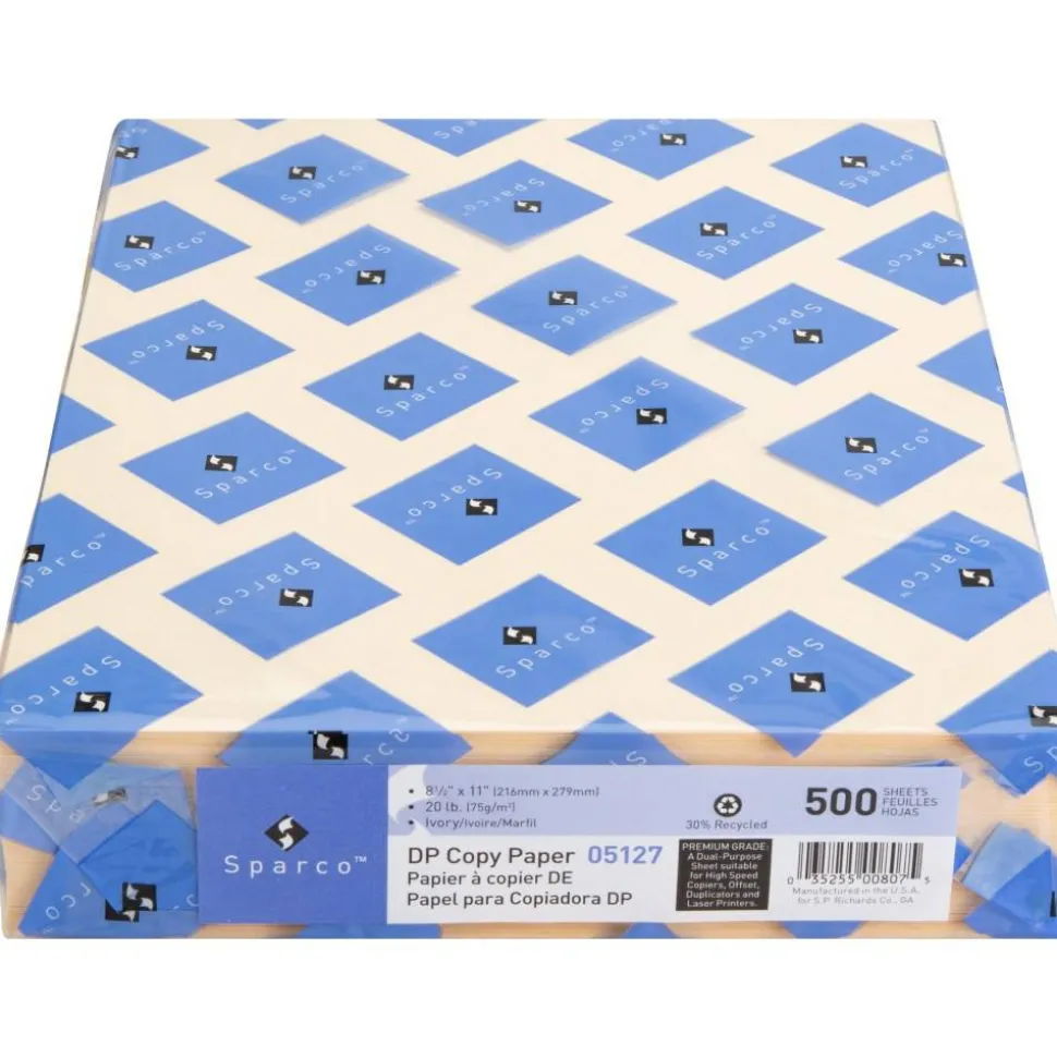 Sparco Color Multi-Use Printer & Copy Paper, Ivory, Letter (8.5" x 11"), 500 Sheets Per Ream, 20 Lb, 90 Brightness, 30% Recycled