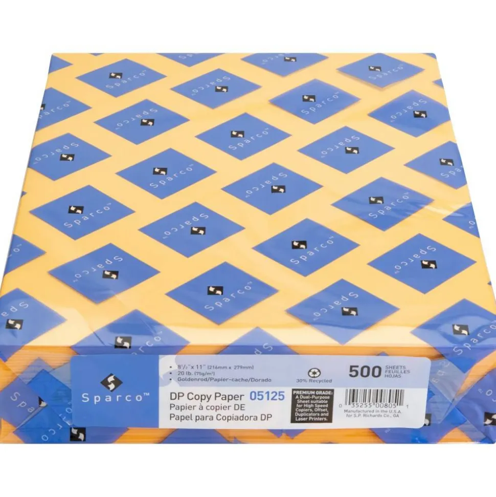 Sparco Color Multi-Use Printer & Copy Paper, Goldenrod, Letter (8.5" x 11"), 500 Sheets Per Ream, 20 Lb, 90 Brightness, 30% Recycled