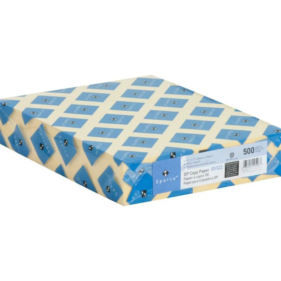 Sparco Color Multi-Use Printer & Copy Paper, Canary, Letter (8.5" x 11"), 500 Sheets Per Ream, 20 Lb, 90 Brightness, 30% Recycled