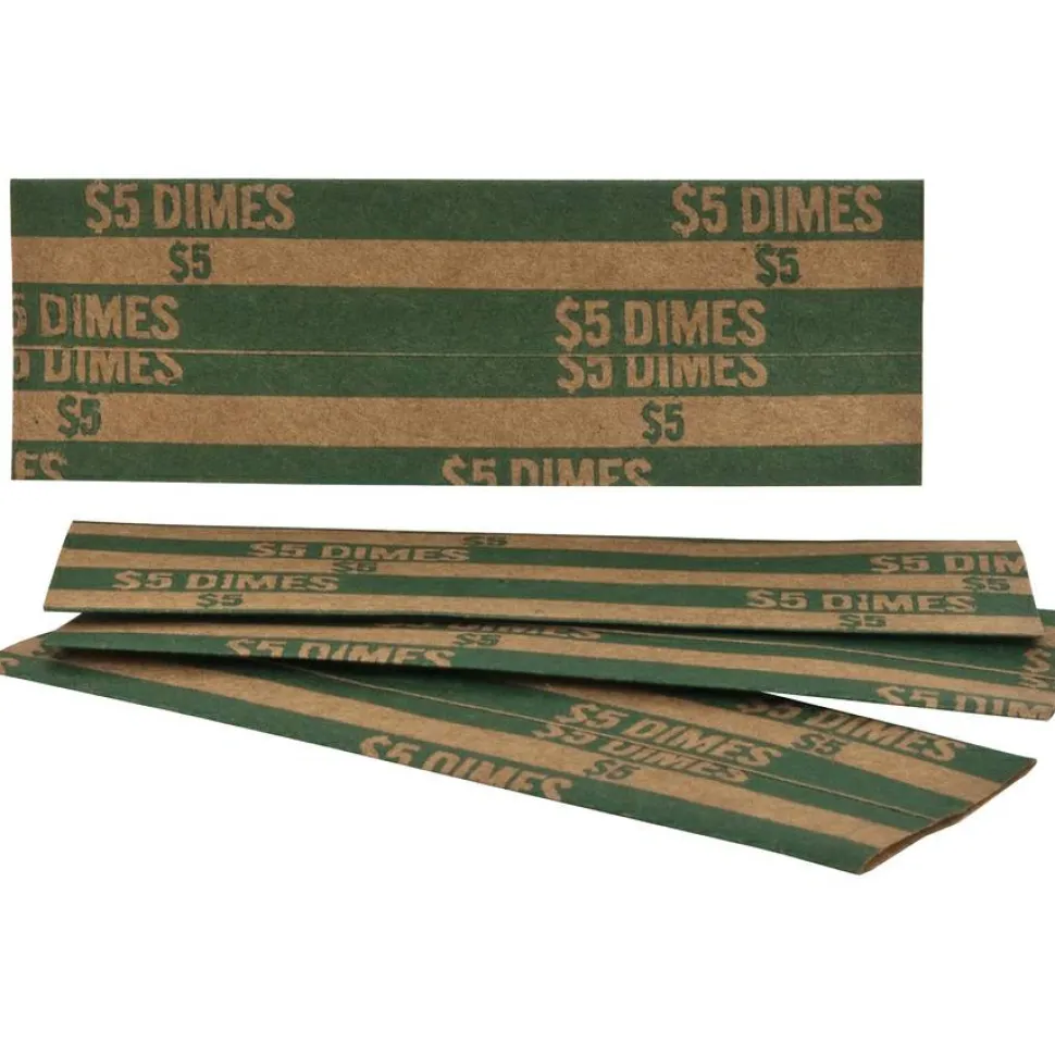 Sparco Flat Coin Wrappers - $5.0 in 50 Coins of 10¢ Denomination - 60 lb Paper Weight - Kraft - Green, 1000/Pack