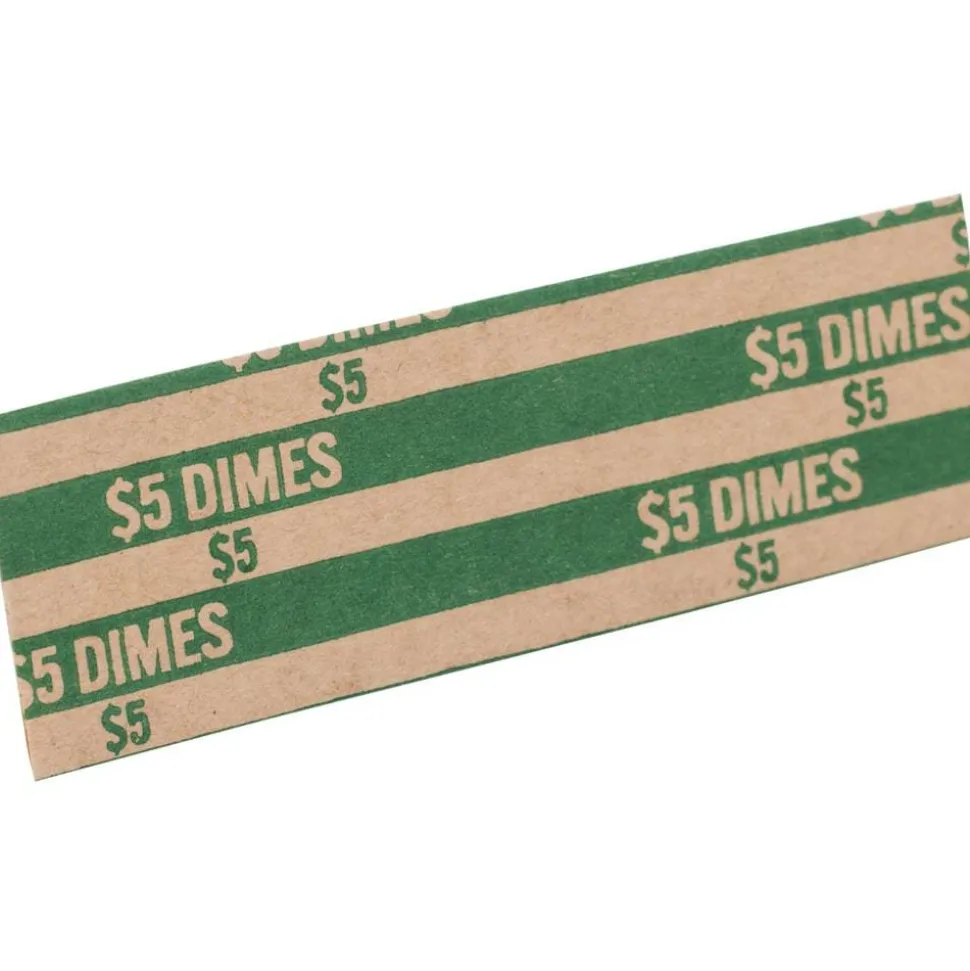 Sparco Flat Coin Wrappers - $5.0 in 50 Coins of 10¢ Denomination - 60 lb Paper Weight - Kraft - Green, 1000/Pack