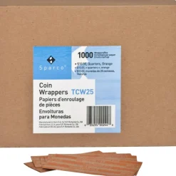 Sparco Flat Coin Wrappers - $10 in 40 Coins of 25¢ Denomination - 60 lb Paper Weight - Kraft - Orange, 1000/Pack