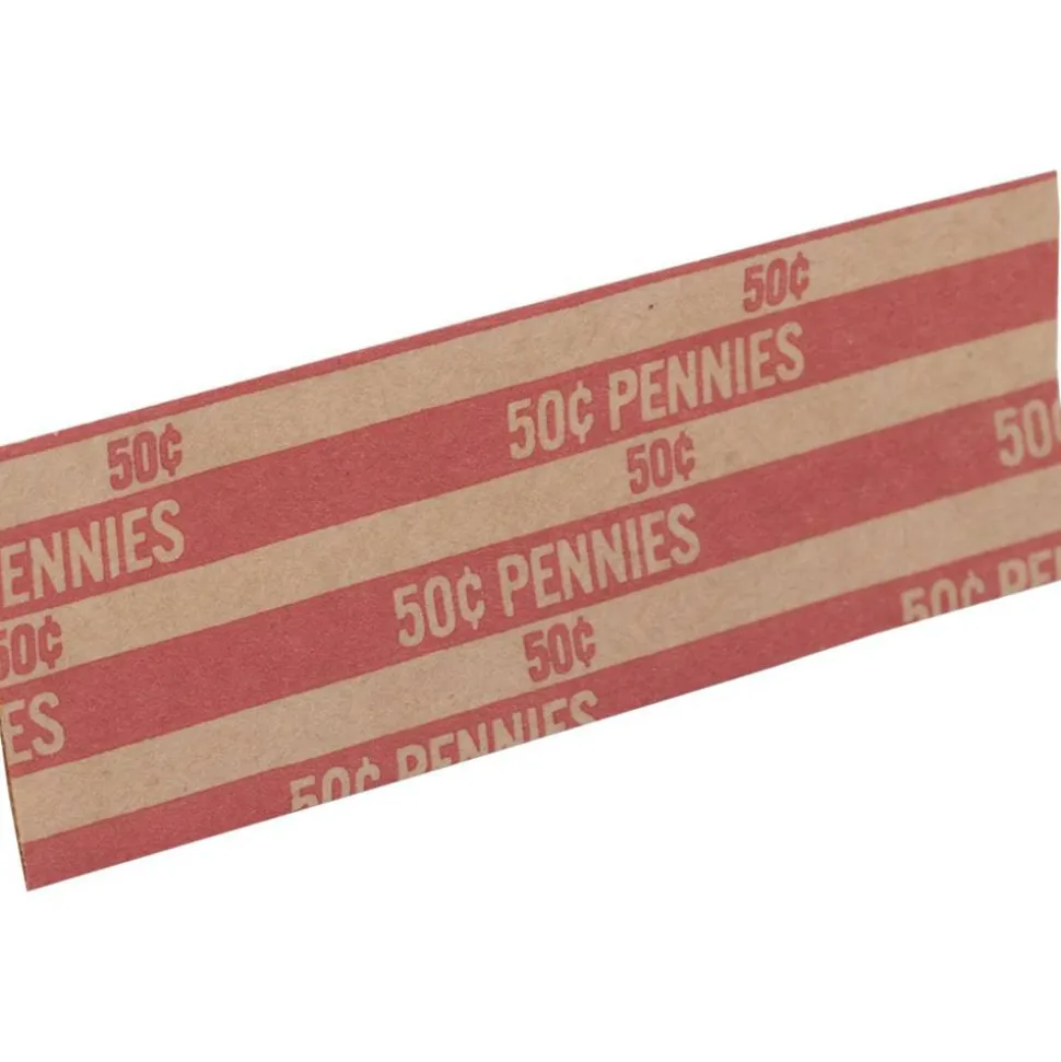 Sparco Flat Coin Wrappers - 1000 Wraps Total $0.50 in 50 Coins of 1¢ Denomination - 60 lb Paper Weight - Kraft - Red