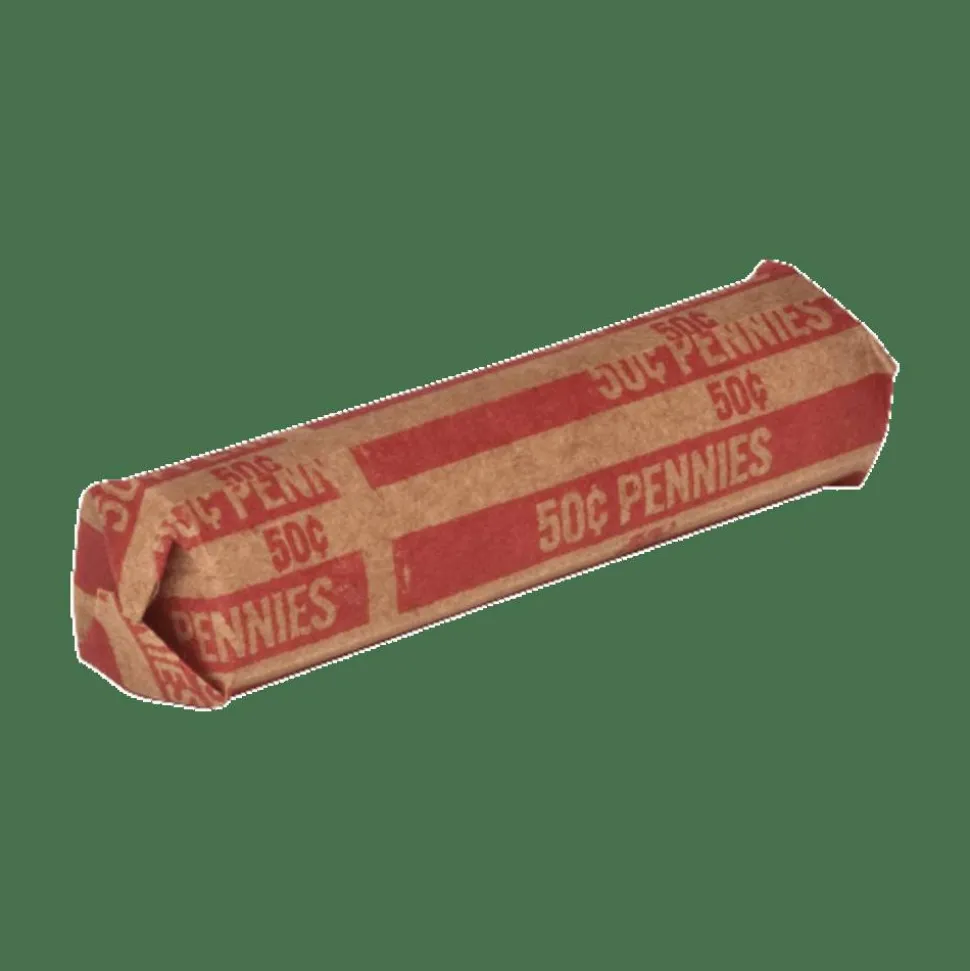 Sparco Flat Coin Wrappers - 1000 Wraps Total $0.50 in 50 Coins of 1¢ Denomination - 60 lb Paper Weight - Kraft - Red