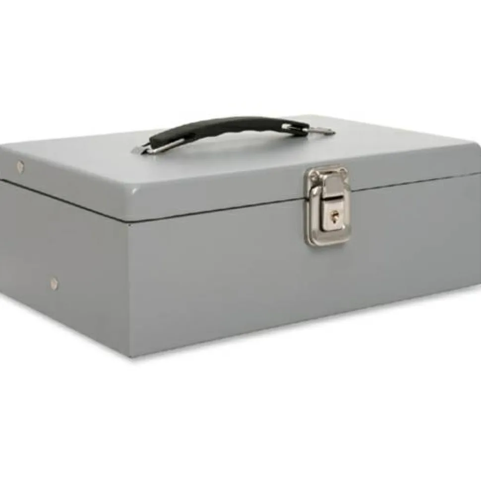 Sparco Key Lock Controller Cash Box With Tray, 5 Compartments, 3 7/16" x 11 7/16" x 7 1/2", Gray