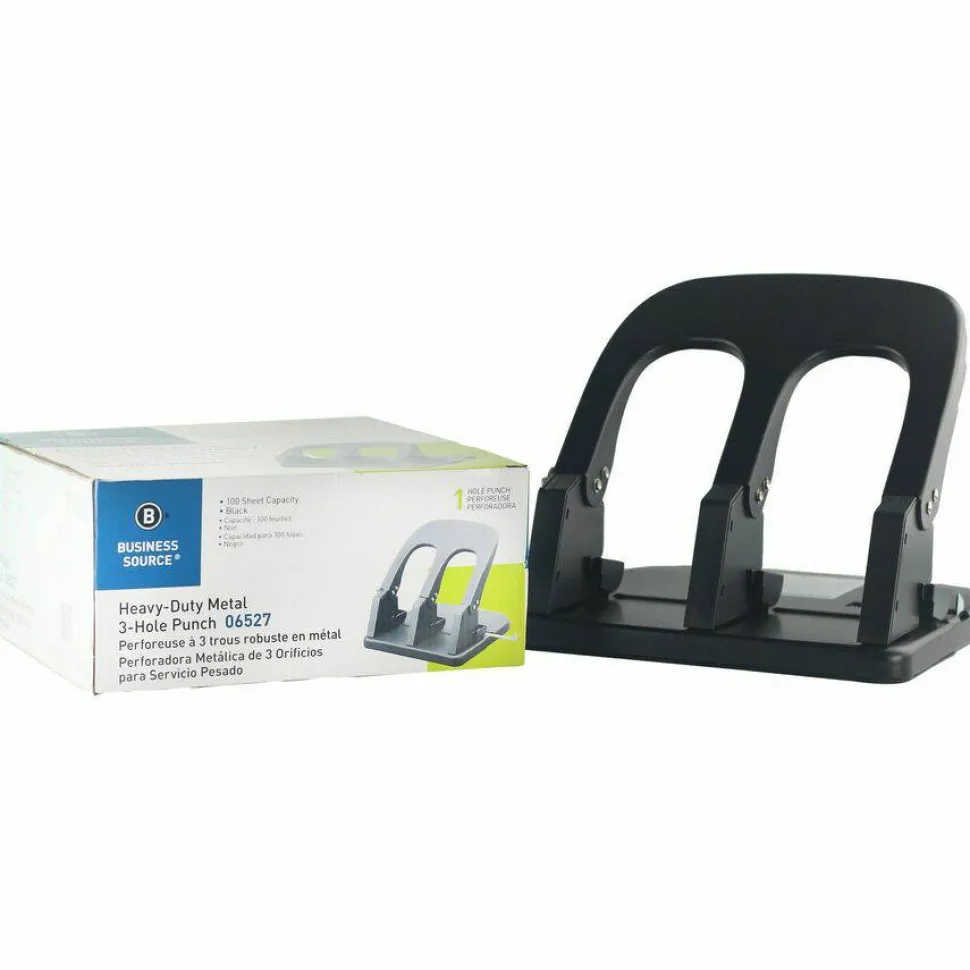 Sparco Manual Adjustable 3-Hole Punch, 100-Sheet Capacity, 10 1/4"H x 10 3/8"W x 6 1/4"D, Black