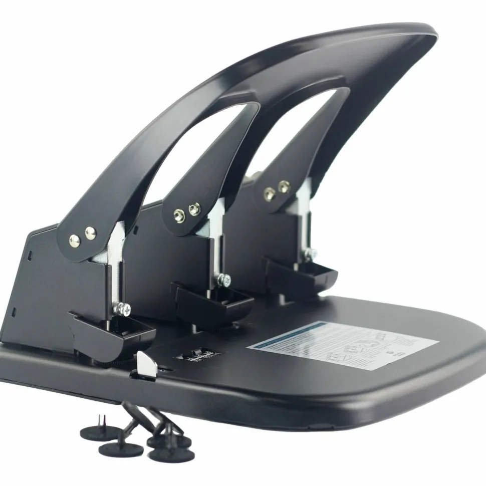 Sparco Manual Adjustable 3-Hole Punch, 100-Sheet Capacity, 10 1/4"H x 10 3/8"W x 6 1/4"D, Black