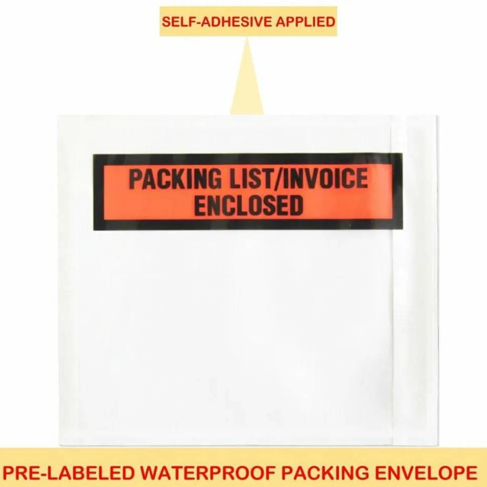 Sparco Pre-Labeled Waterproof Packing Envelopes - Packing List - 4 1/2"x 5 1/2" - Self-adhesive Seal - 41926