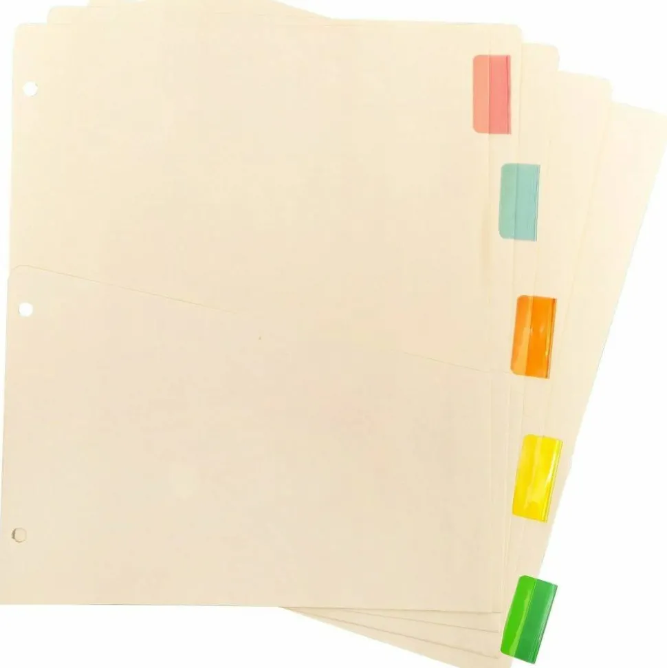 Sparco Ring Binder Pocket Tab Dividers, 8 1/2" x 11", Assorted, Set Of 5