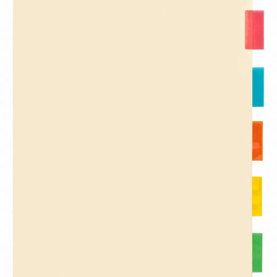Sparco Ring Binder Pocket Tab Dividers, 8 1/2" x 11", Assorted, Set Of 5
