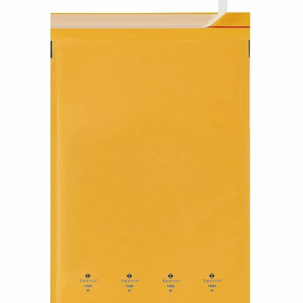 Sparco Size 6 Bubble Cushioned Mailers - Bubble - #6 - 12 1/2" Width x 19" Length - Self-sealing - Kraft - Kraft - 50 / Carton