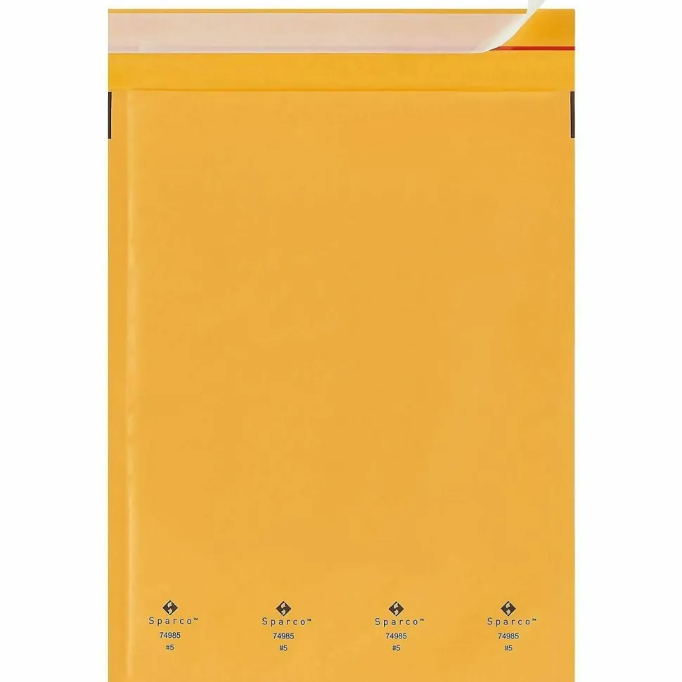 Sparco Size 5 Bubble Cushioned Mailers - Bubble - #5 - 10 1/2" Width x 16" Length - Self-sealing - Kraft - Kraft - 100 / Carton