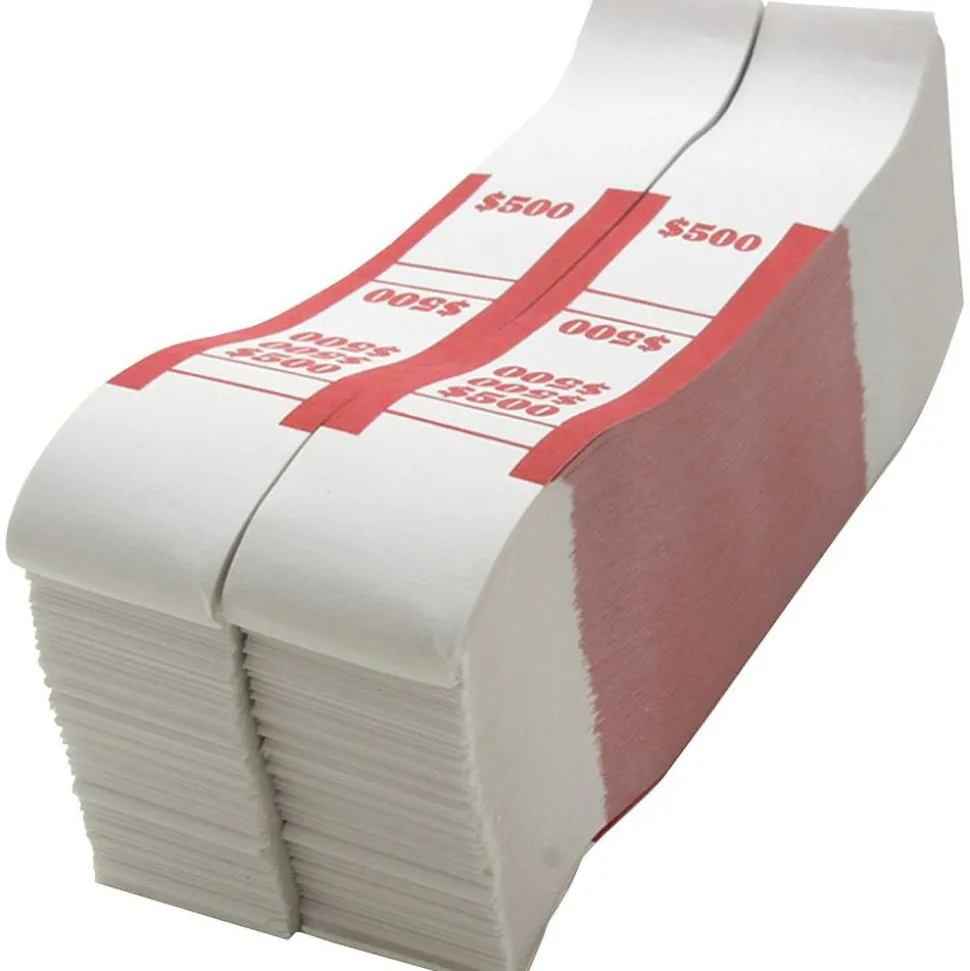 Sparco White Kraft ABA Bill Straps, $500, Red/White, Box Of 1,000
