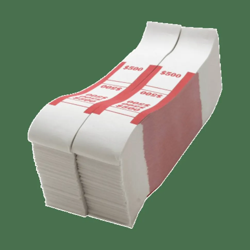 Sparco White Kraft ABA Bill Straps, $500, Red/White, Box Of 1,000