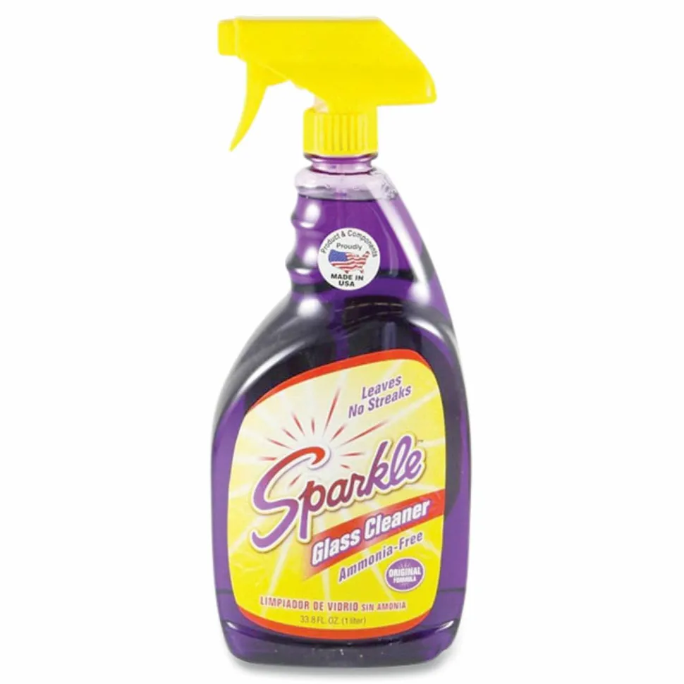 Sparkle Glass Cleaner, 33.8oz Spray Bottle, 12/Carton