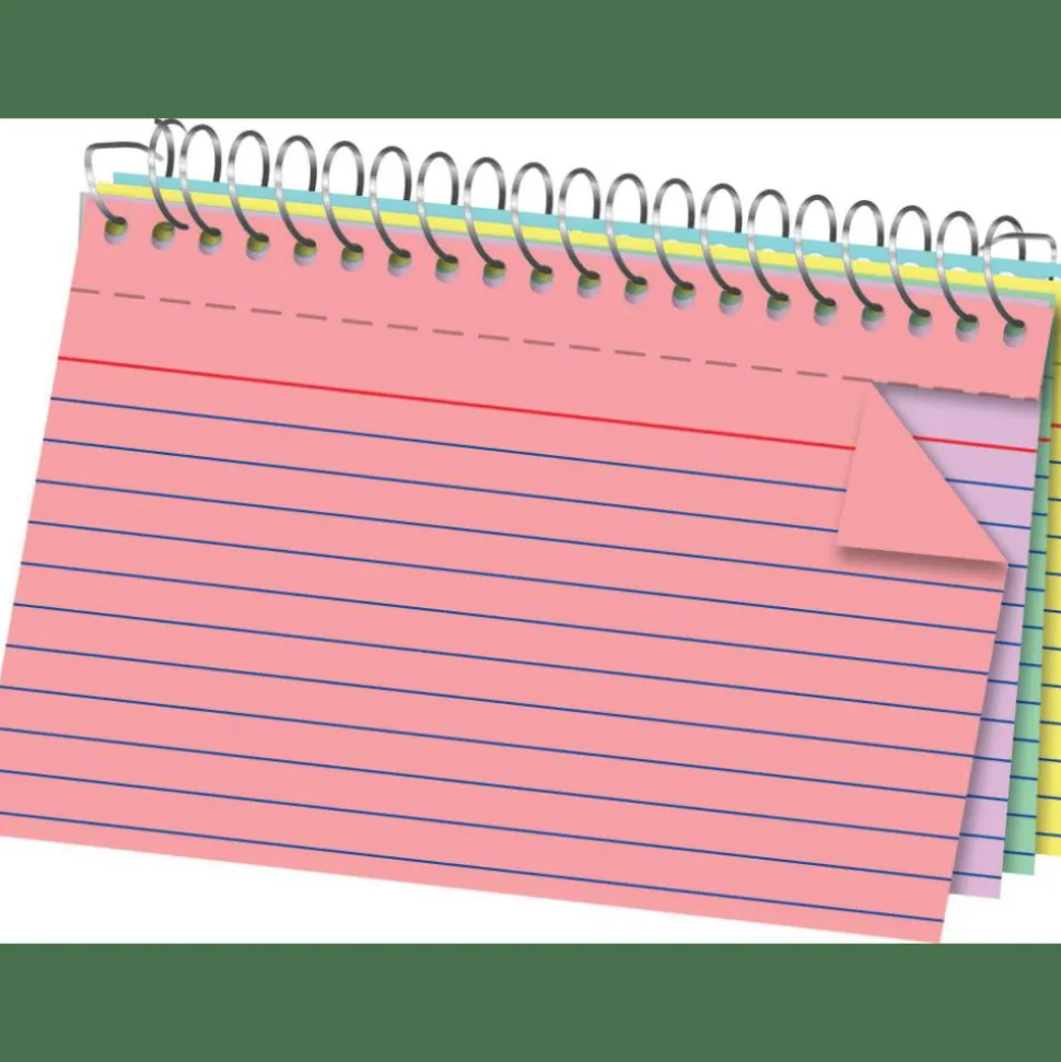 Spiral Ruled Index Cards, 4" x 6", Assorted Colors, Pack Of 100
