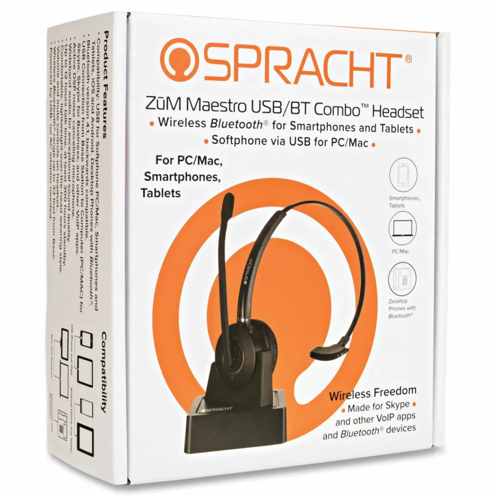 Spracht ZUM COMBO Bluetooth/USB Wireless Headset + Base - Mono - Wireless - Bluetooth - 33 ft - 32 Ohm - HS2060