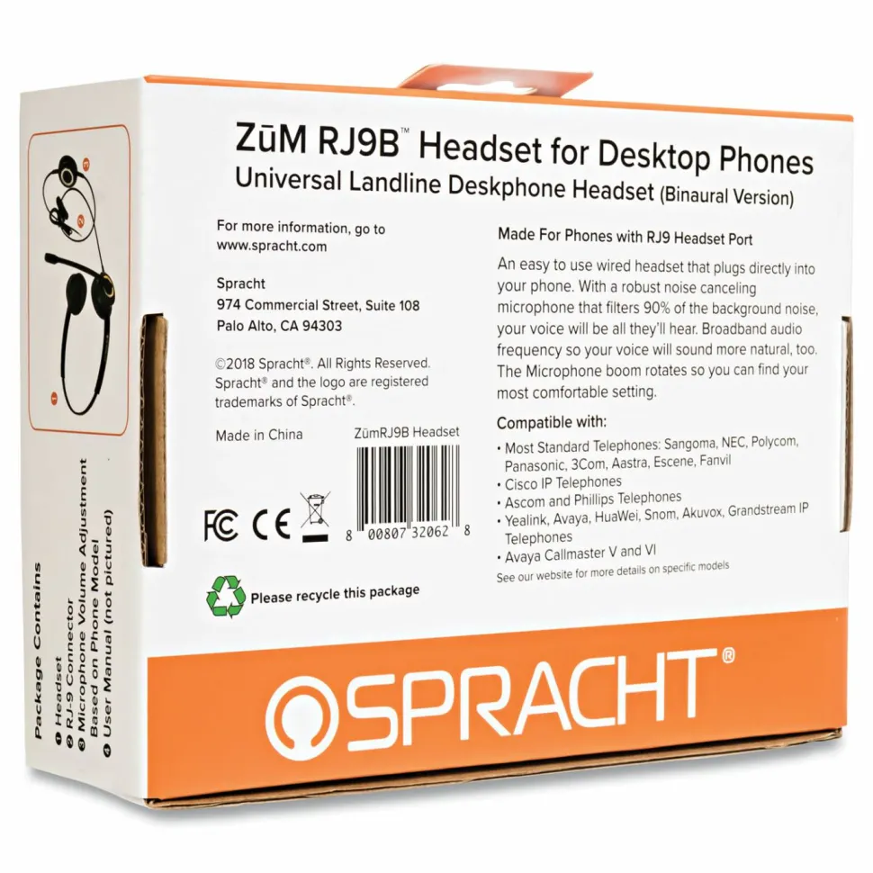 Spracht ZUMRJ9B Headset - Stereo - RJ-9 - Wired - Over-the-head - Binaural
