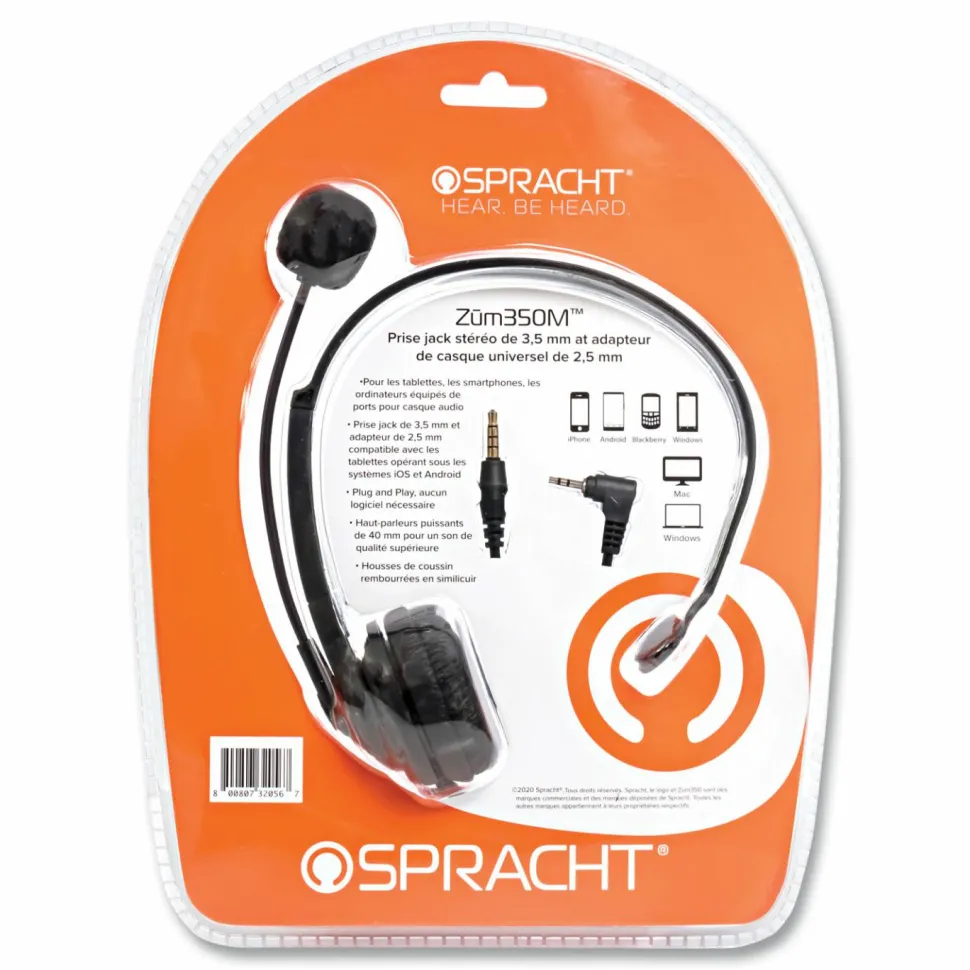 Spracht ZuM ZuM350M Monaural Over The Head Headset, Black