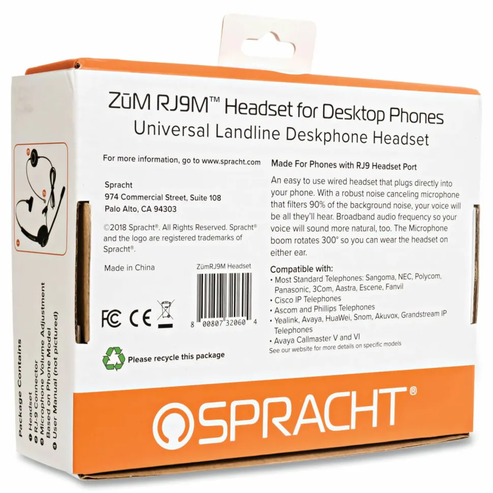 Spracht ZuM ZuMRJ9M Monaural Over The Head Headset, Black