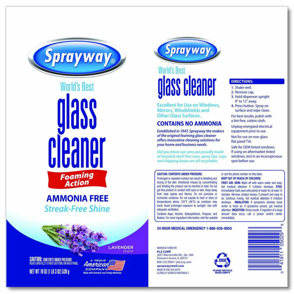 Sprayway Glass Cleaner, 19 oz Aerosol Spray, 6/Carton