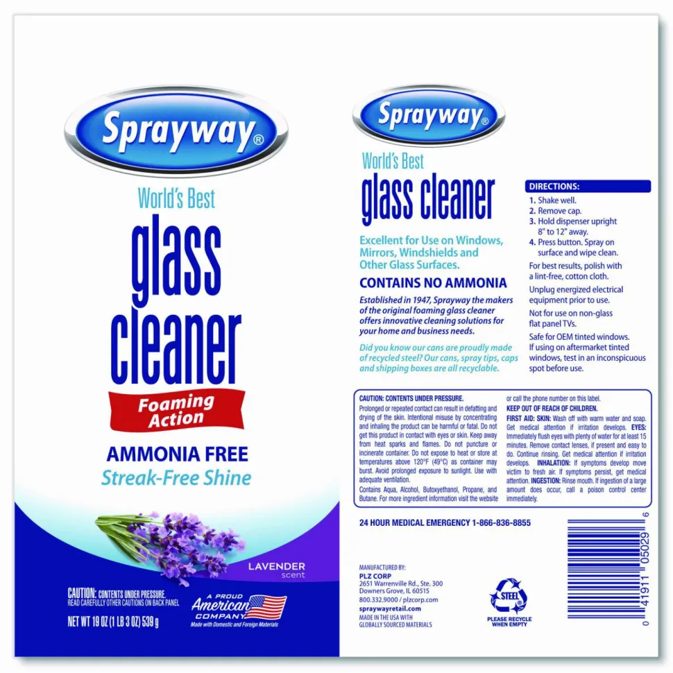 Sprayway Glass Cleaner, 19 oz Aerosol Spray, 6/Carton