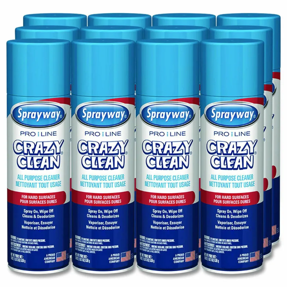 Sprayway PRO LINE Crazy Clean, Unscented, 19 oz Aerosol Spray, 12/Carton