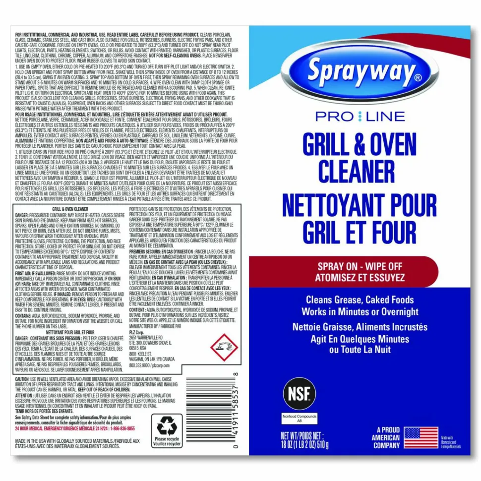 Sprayway PRO LINE Grill and Oven Cleaner, 18 oz Aerosol Spray, 12/Carton