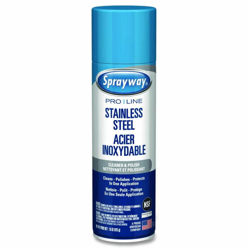 Sprayway PRO LINE Stainless Steel Cleaner and Polish, 15 oz Aerosol Spray, 12/Carton