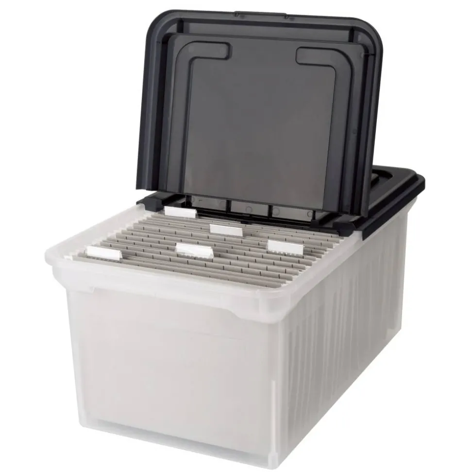 Stackable File Tote Box, Letter Size, 10-7/10"H x 22-4/5"D x 13-7/10"W, Clear/Black