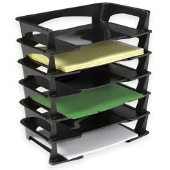 Stacking Desk Trays, 2 1/2"H x 15 1/4"W x 8 3/4"D, Black, Pack Of 6