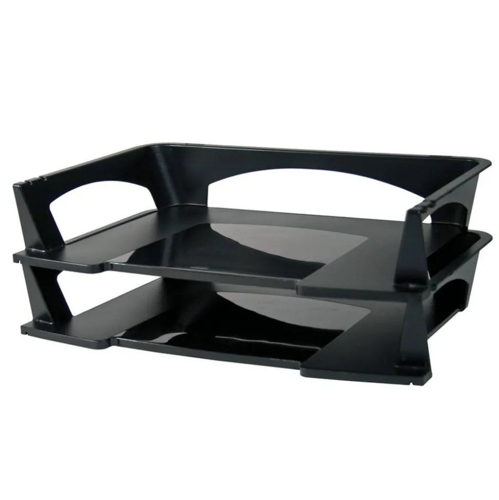 Stacking Desk Trays, 3"H x 14 3/4"W x 9 1/4"D, Black, Pack Of 2