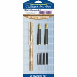 Staedtler 2-Nib Calligraphy Set, Assorted Points, Beige Marble Barrel, Black Ink