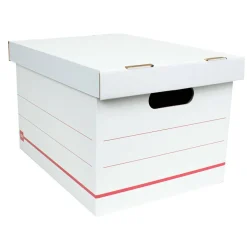 Standard-Duty Corrugated Storage Boxes, Letter/Legal Size, 15" x 12" x 10", 60% Recycled, White/Red, Pack Of 10