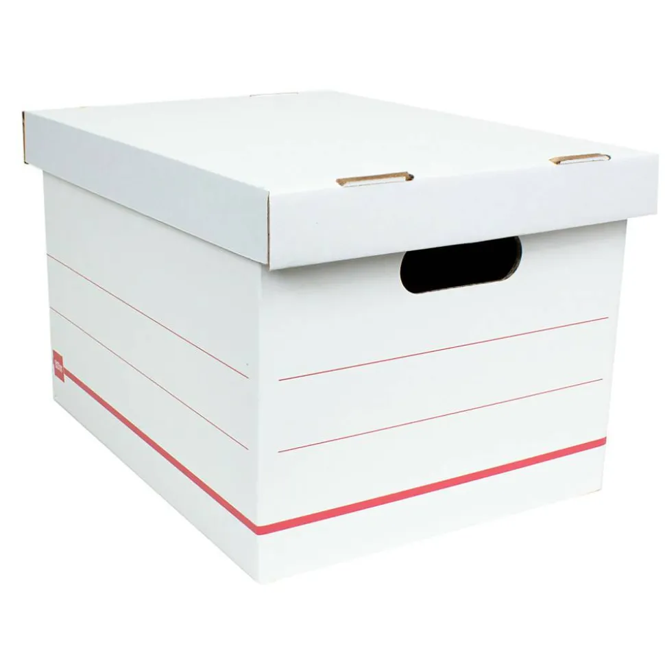 Standard-Duty Corrugated Storage Boxes, Letter/Legal Size, 15" x 12" x 10", 60% Recycled, White/Red, Pack Of 10