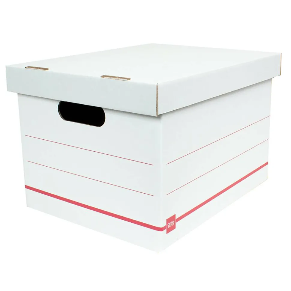 Standard-Duty Corrugated Storage Boxes, Letter/Legal Size, 15" x 12" x 10", 60% Recycled, White/Red, Pack Of 10